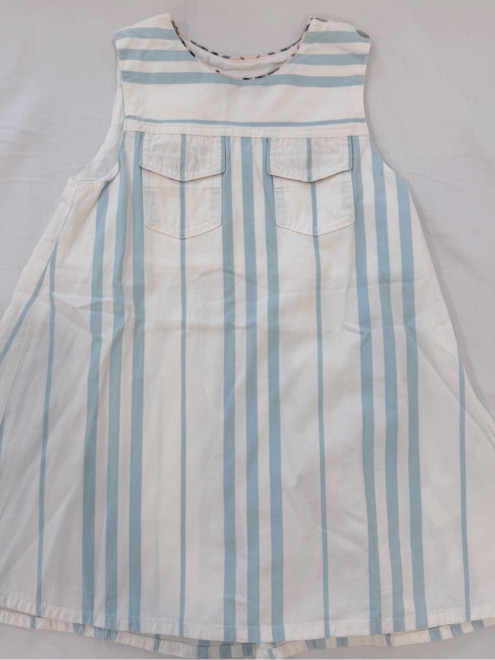 Authentic Burberry Baby Girls Blue White Stripe‎ Pocket Dress 18M